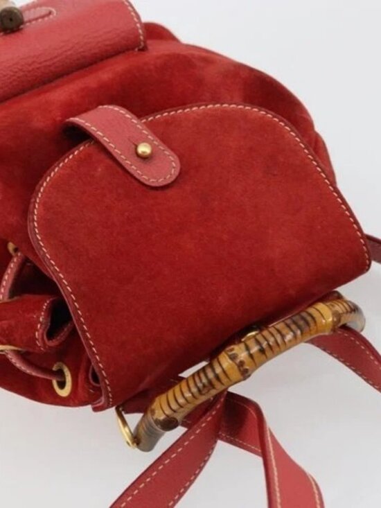 GUCCI Bamboo Backpack Suede Red Gold 003 1956 0030 Auth 179385 main image 16